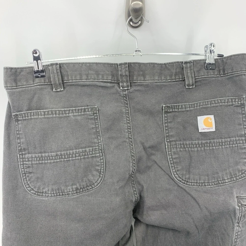 Carhartt Men Size 38 x 32 Pants Gray Canvas Relaxed Fit Straight‎ Stretch Jeans